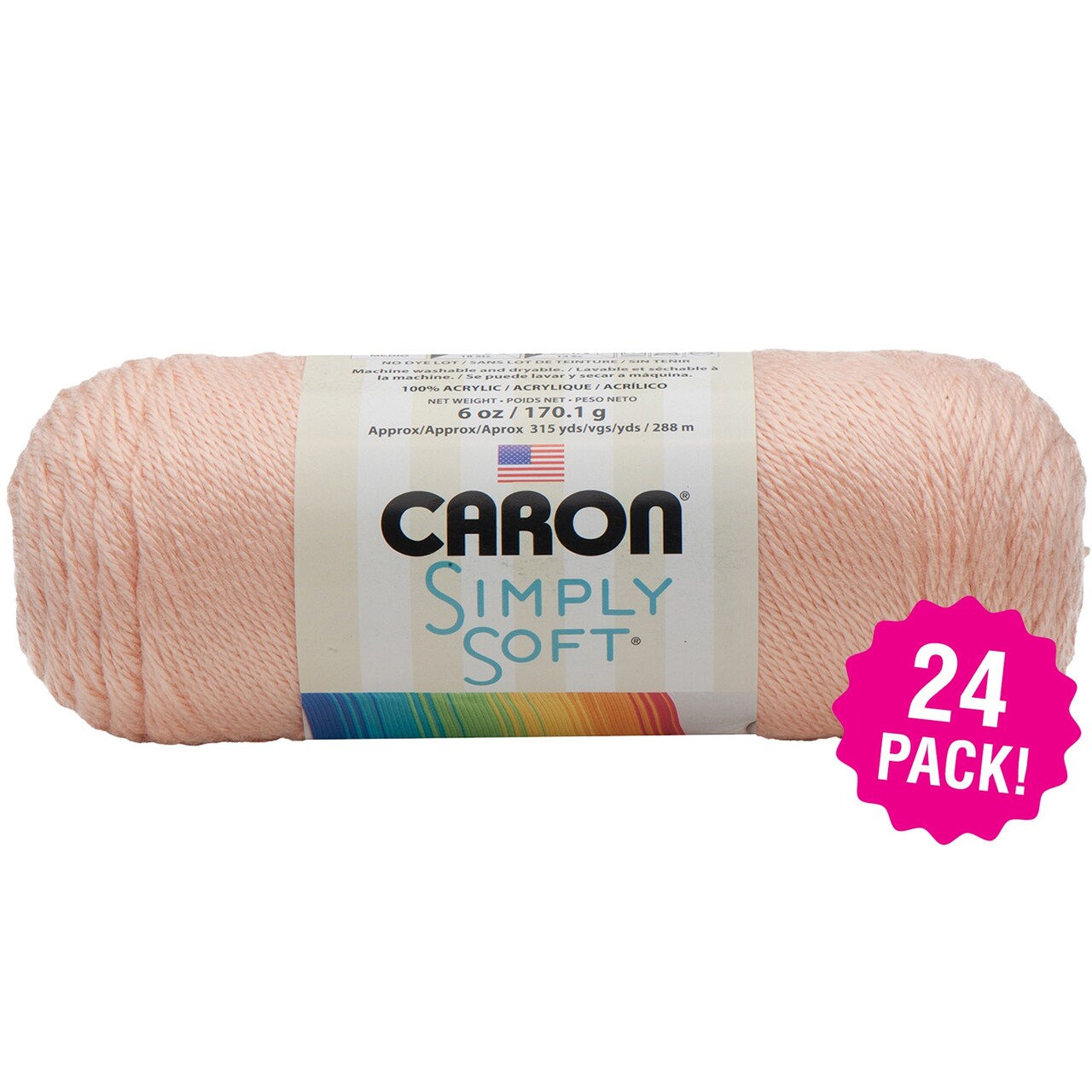 Multipack of 24 - Caron Simply Soft Solids Yarn-Light Country Peach